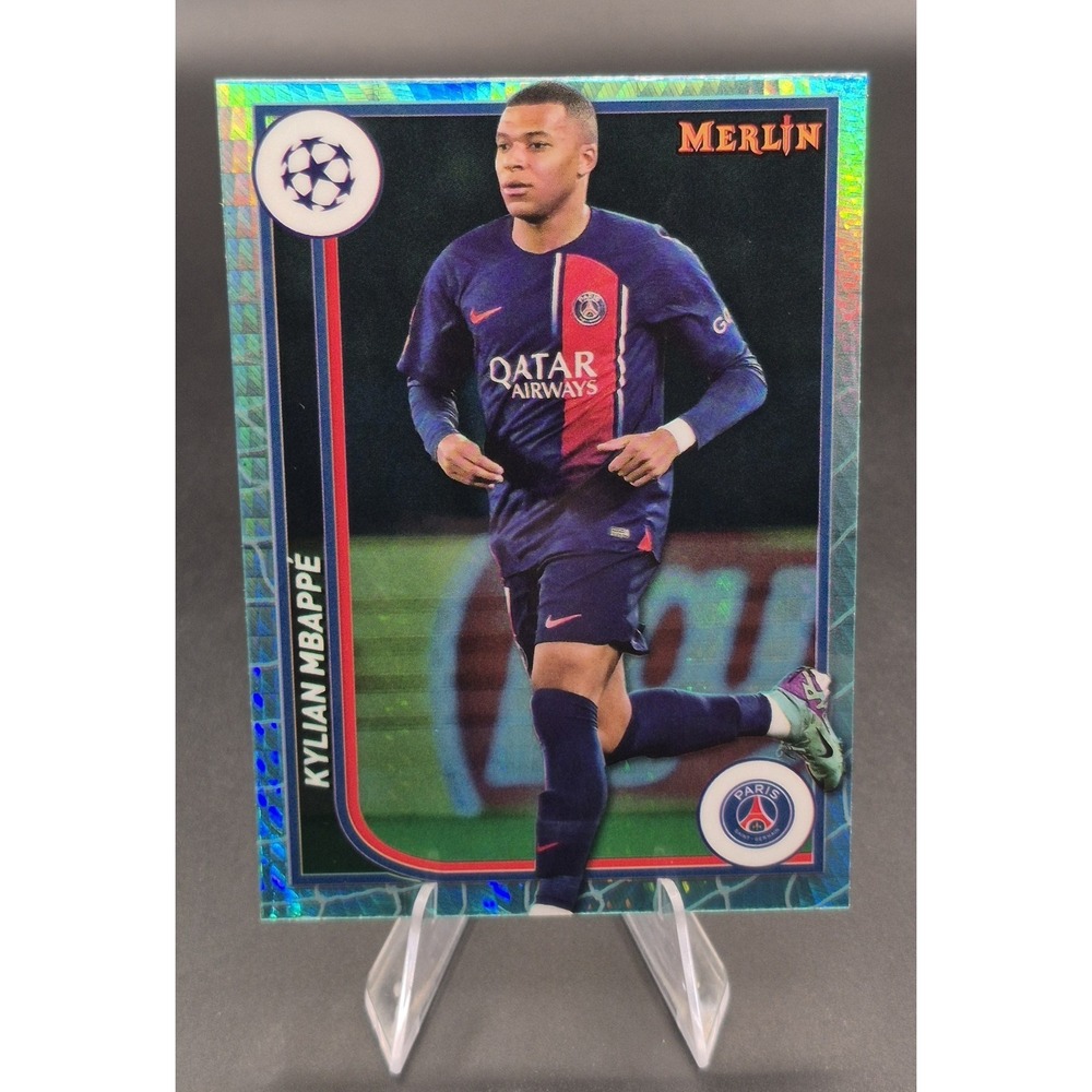 2023-24 Topps Chrome Merlin Kylian Mbappe #92 Aqua Prism SP Paris Saint-German